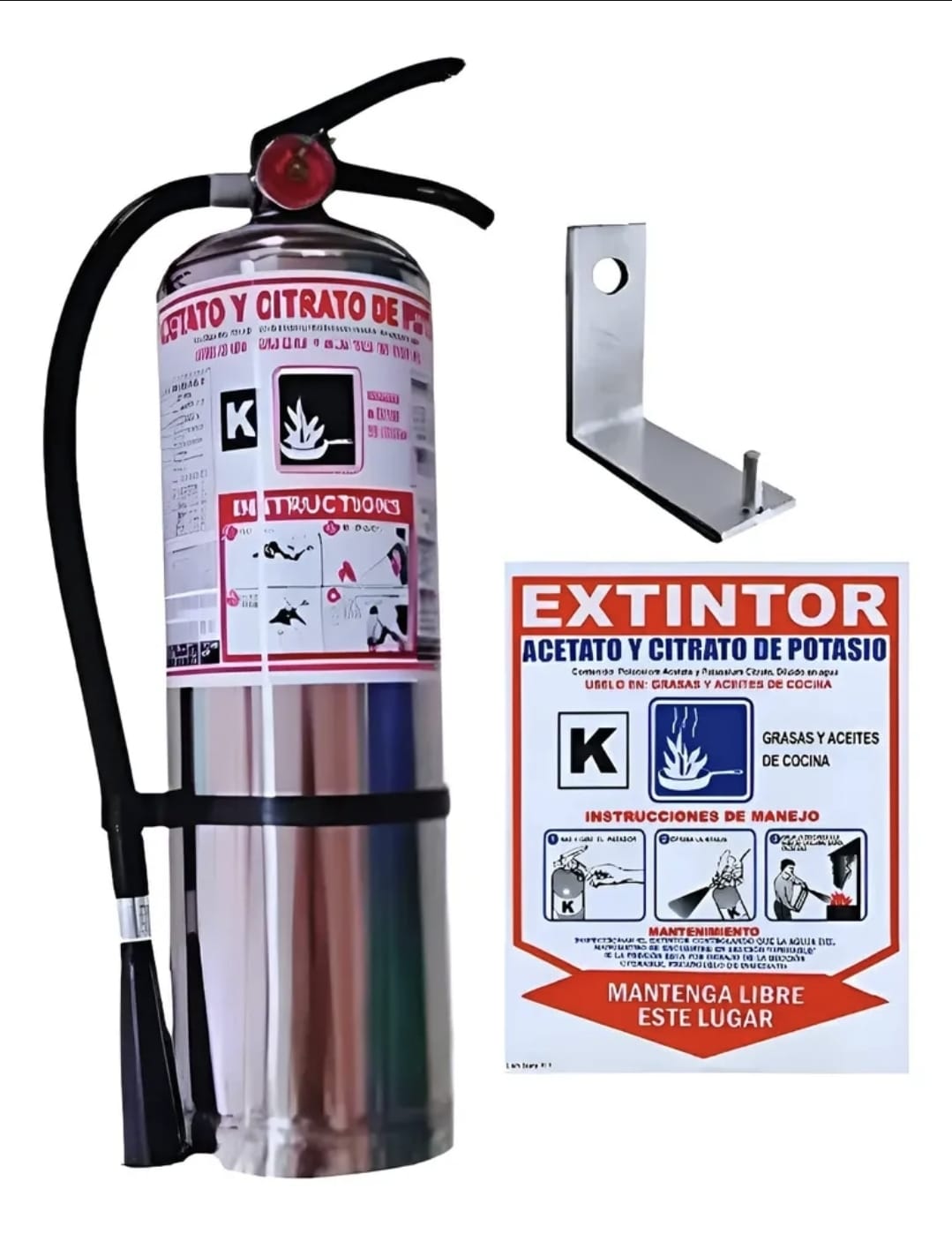 Extintor tipo K de acetato y citrato de potasio para cocinas